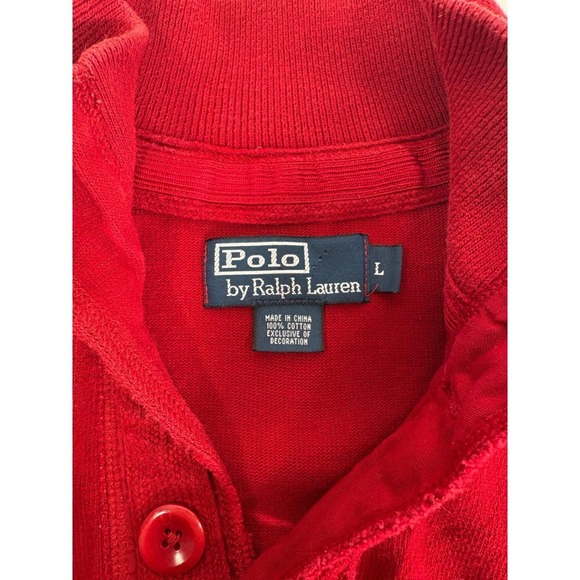 VTG Polo Ralph Lauren Red Crest Logo Long Sleeve Rugby Shirt Men's Size L - Picture 5 of 8